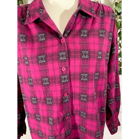 Vintage 90's Napa Valley Petites Women's Pink Black Heart Button Up Size Medium - Picture 7 of 12